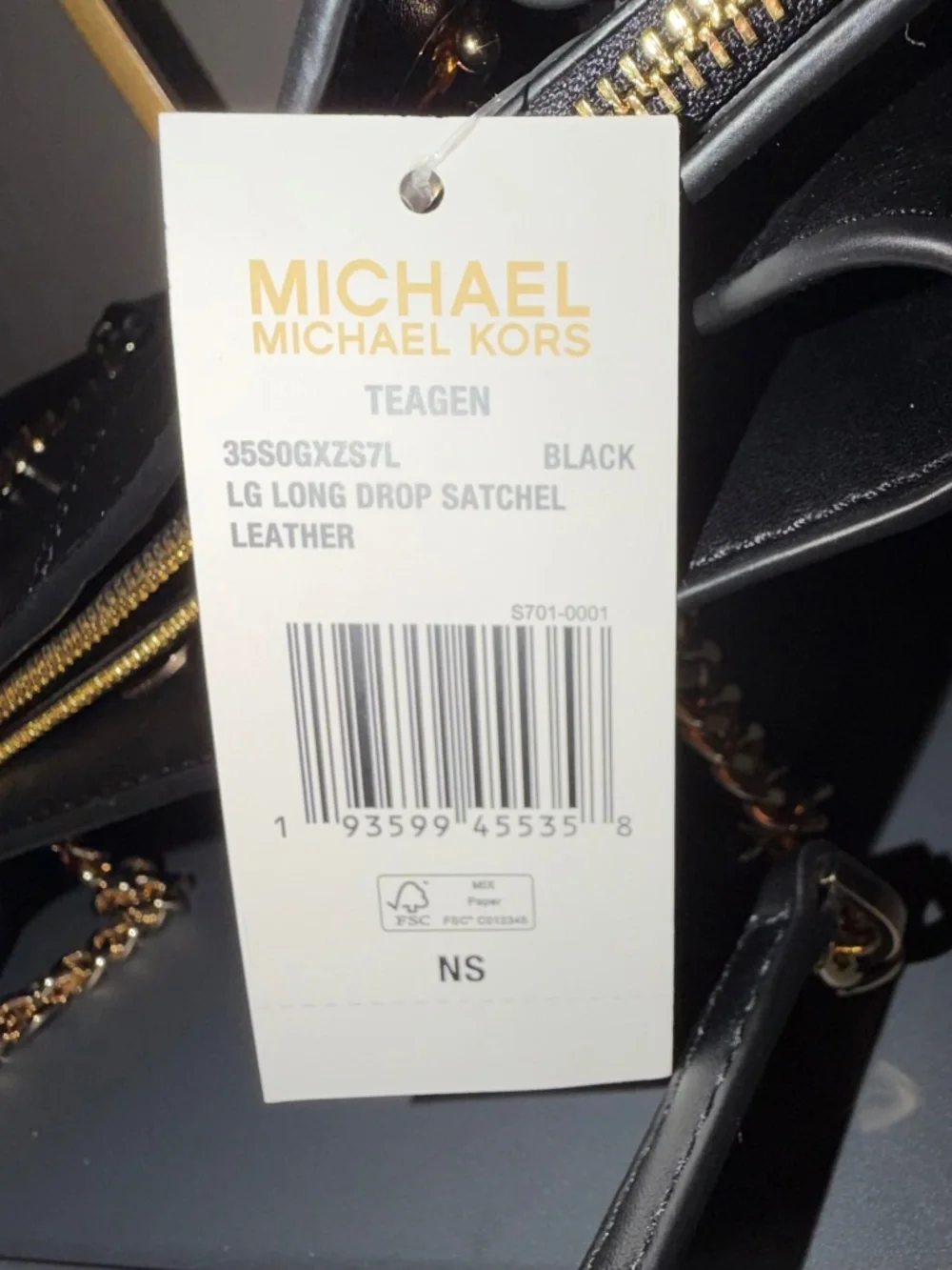 Michael Kors Teagan Large Leather Satchel Black Gold NW